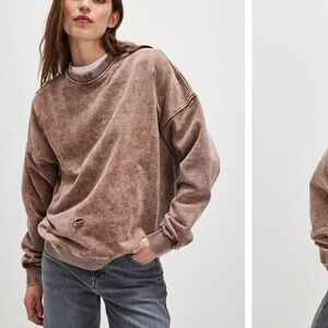 Free People Falling Forward Snow Washed Destroyed Crew Neck Sweatshirt